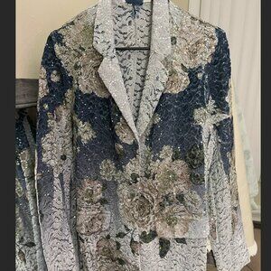 Origami- Navy Flower Lace Blazer
